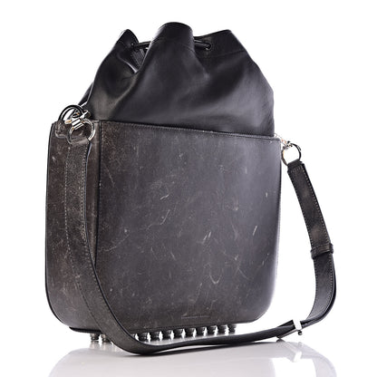 Alexander Wang Distressed Calfskin Flat Drawstring Bucket Black 3 of 11