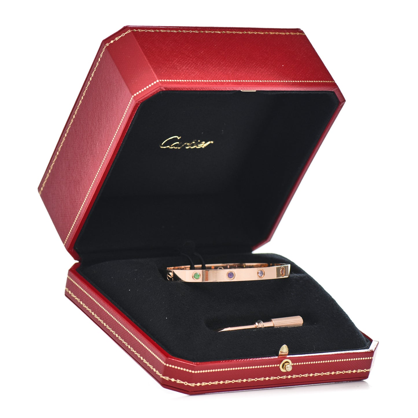 18K Pink Gold Sapphire Garnet Amethyst LOVE Bracelet 19