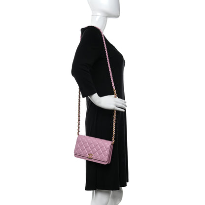 Chanel Lambskin Resin Quilted Wallet On Chain WOC Dark Pink 2 of 14