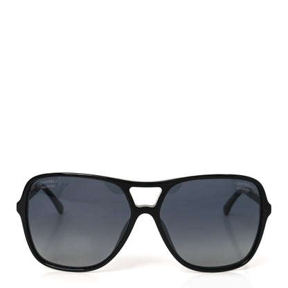 Chanel Metal Calfskin Polarized CC Chain Pilot Sunglasses 5439-Q-A Black 4 of 14