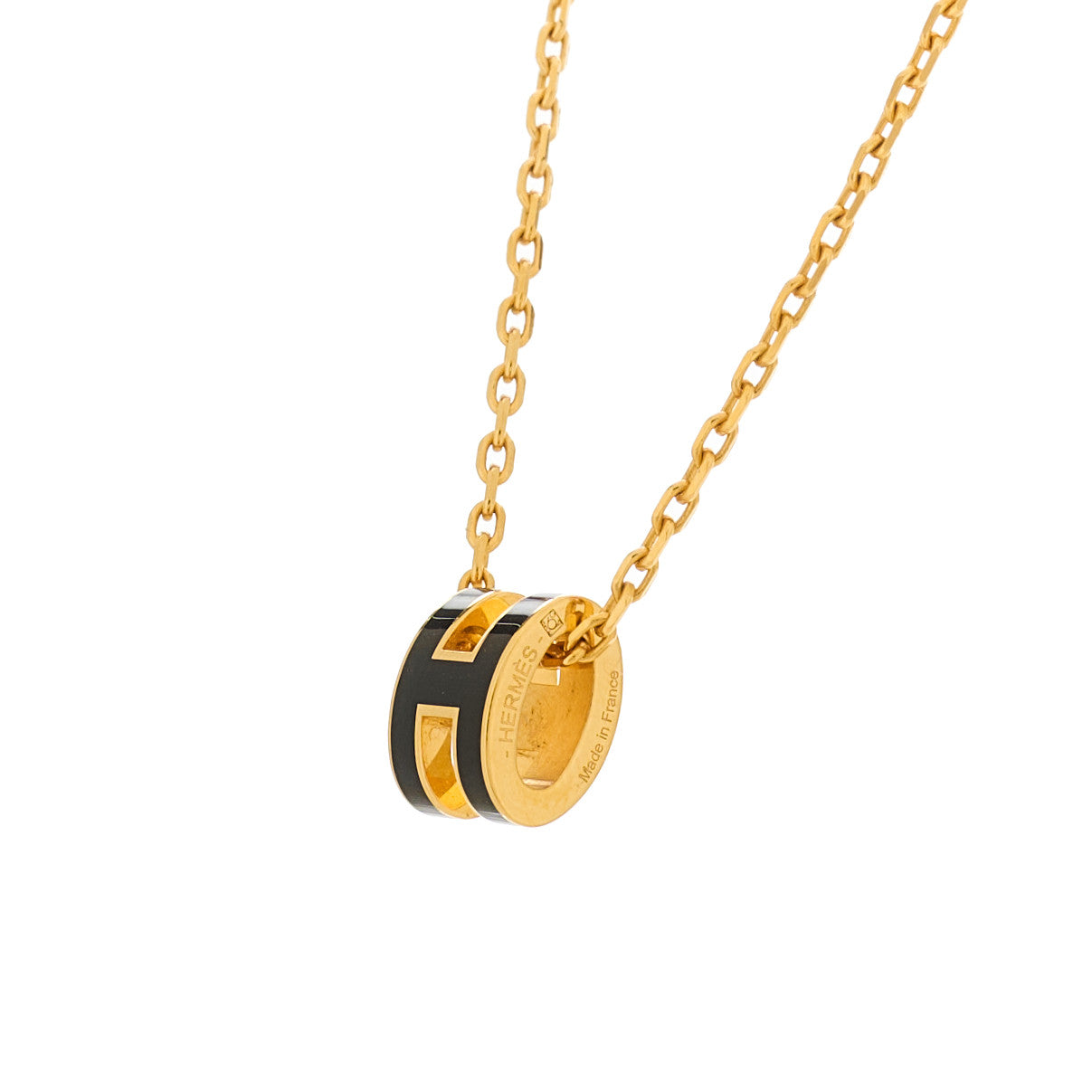 Lacquered Gold Mini Pop H Pendant Necklace Black