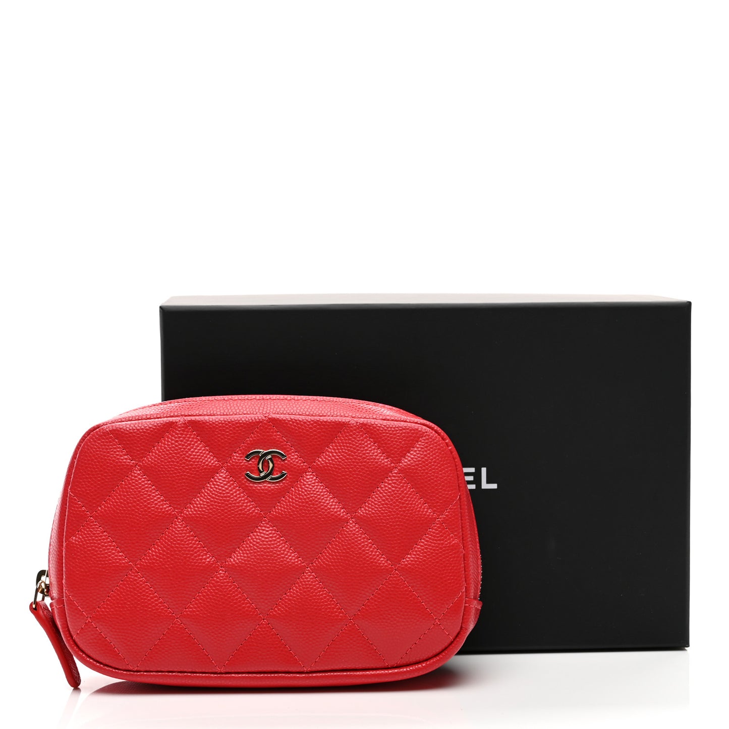 Caviar Quilted Small Curvy Pouch Cosmetic Case Red