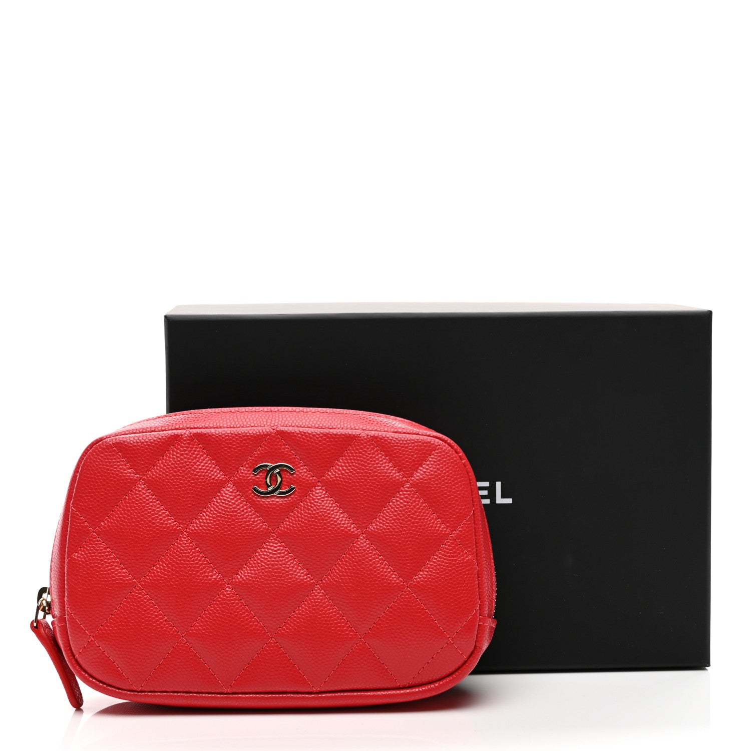 Chanel Caviar Quilted Small Curvy Pouch Cosmetic Case Red 8 of 8