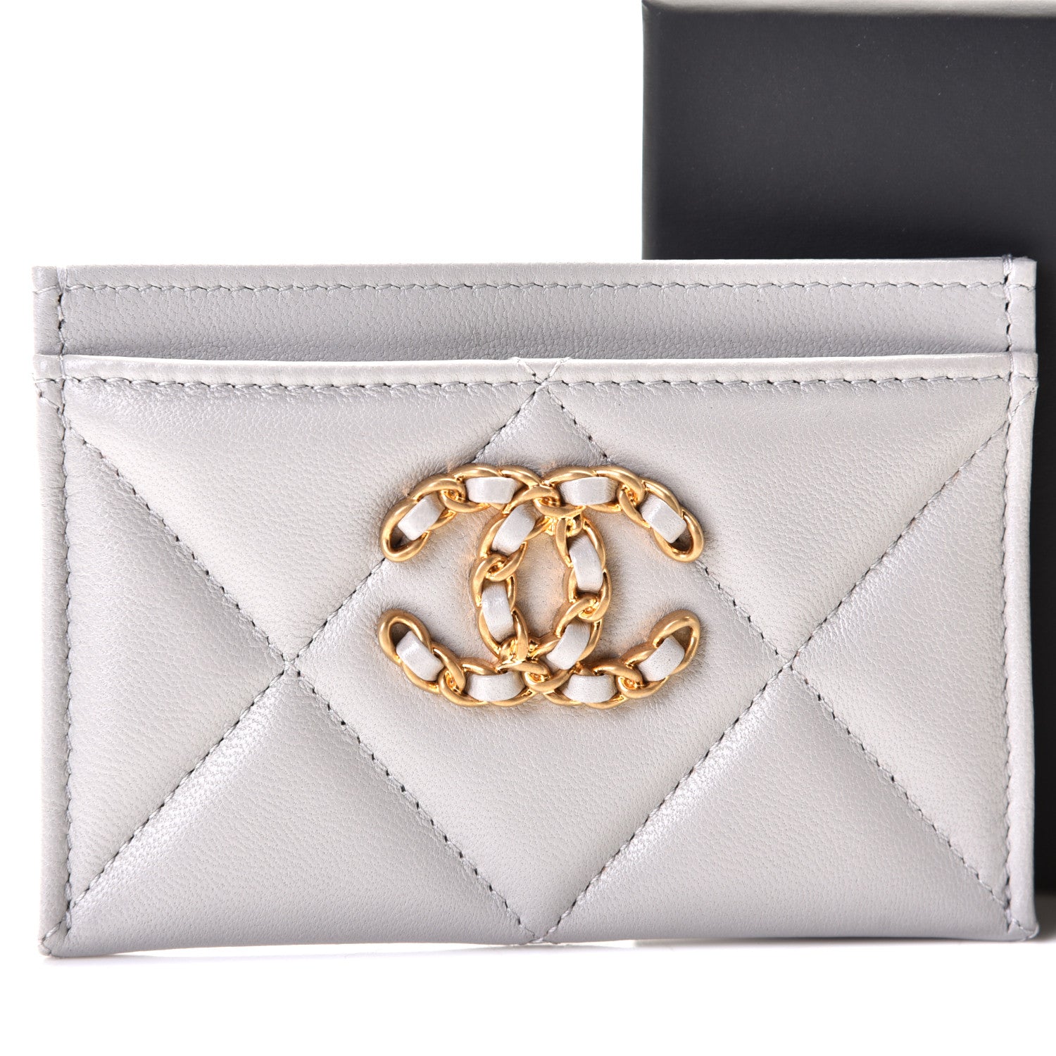 Chanel Lambskin Quilted Chanel 19 Card Holder Grey 7 of 9