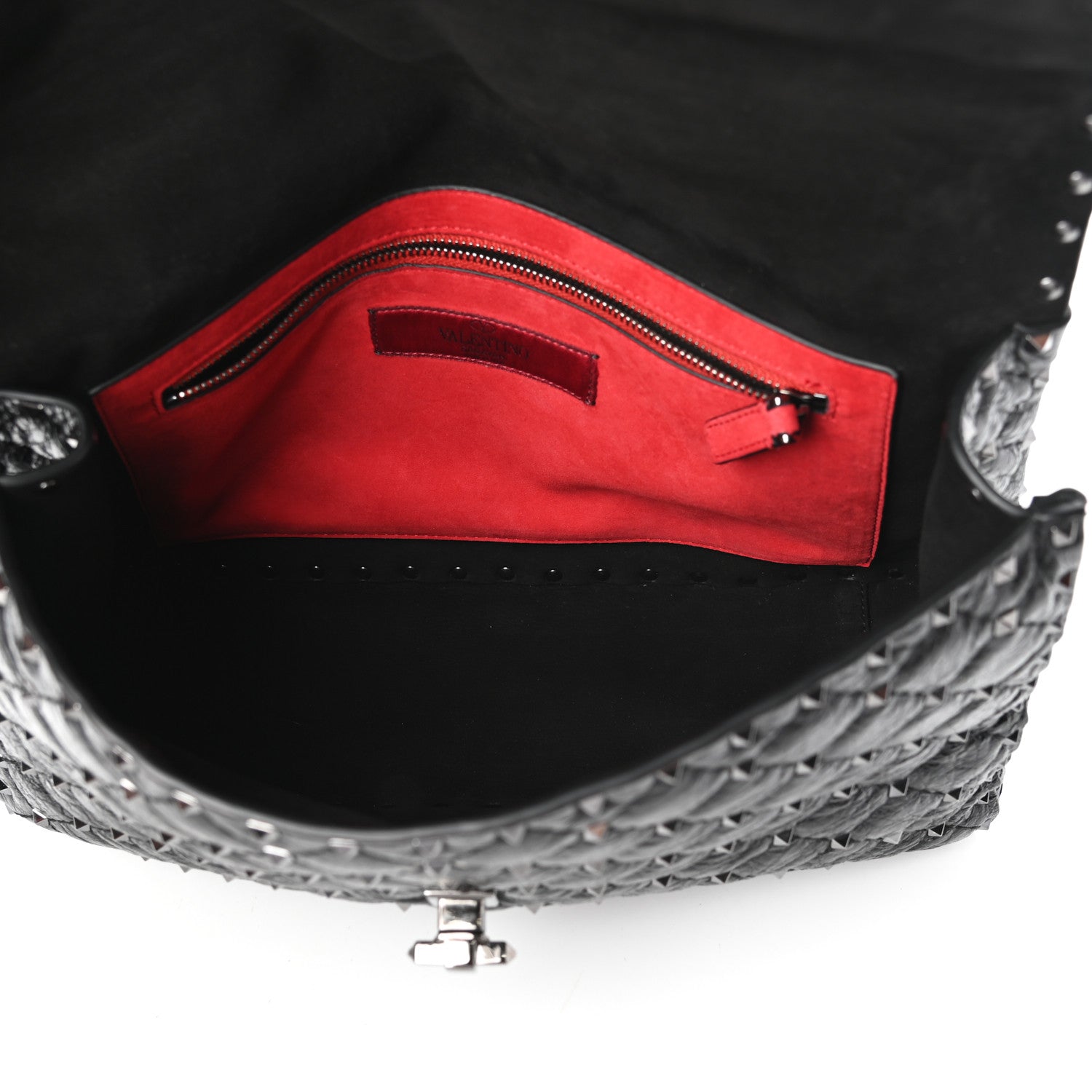 Valentino Garavani Craquele Nappa Large Rockstud Spike Shoulder Bag Black 5 of 9