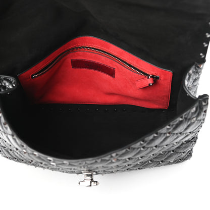 Valentino Garavani Craquele Nappa Large Rockstud Spike Shoulder Bag Black 5 of 9