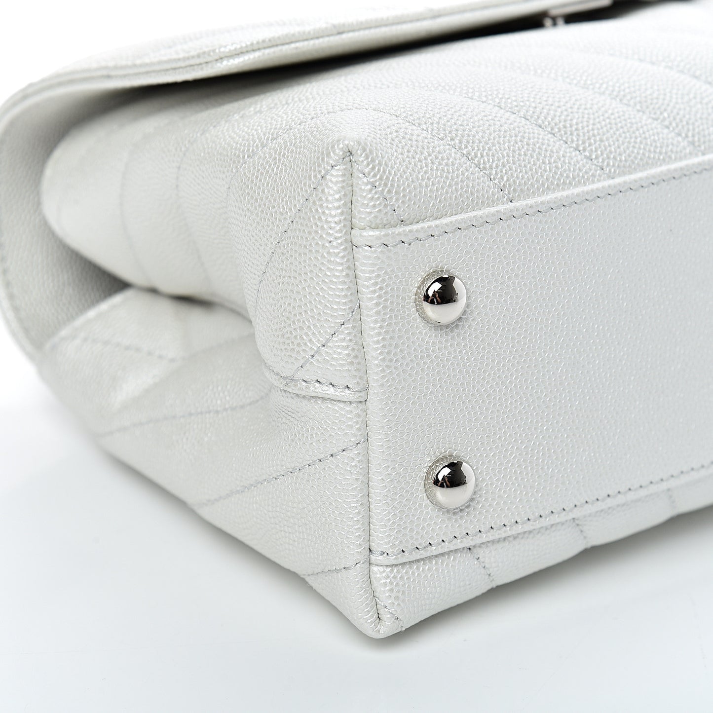 Iridescent Caviar Chevron Quilted Mini Coco Handle Flap White