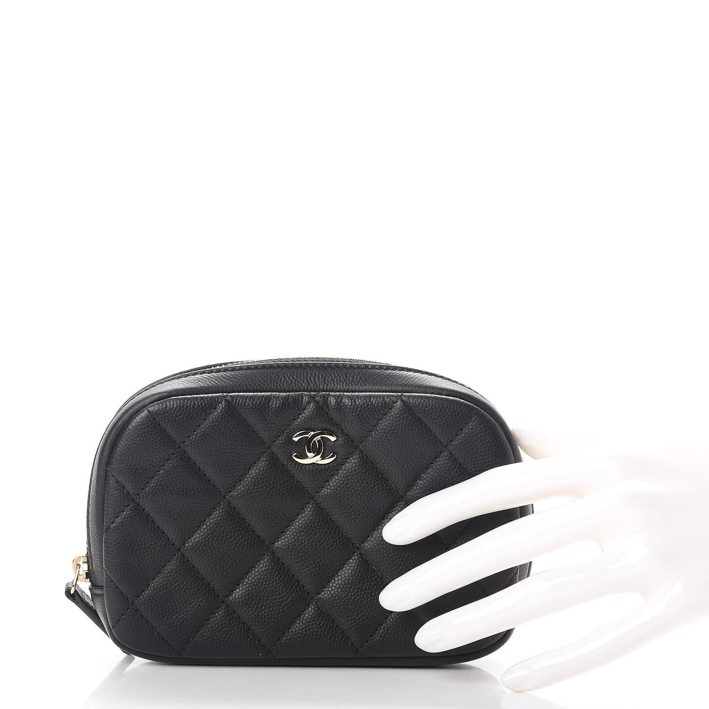 Caviar Quilted Small Curvy Pouch Cosmetic Case Black