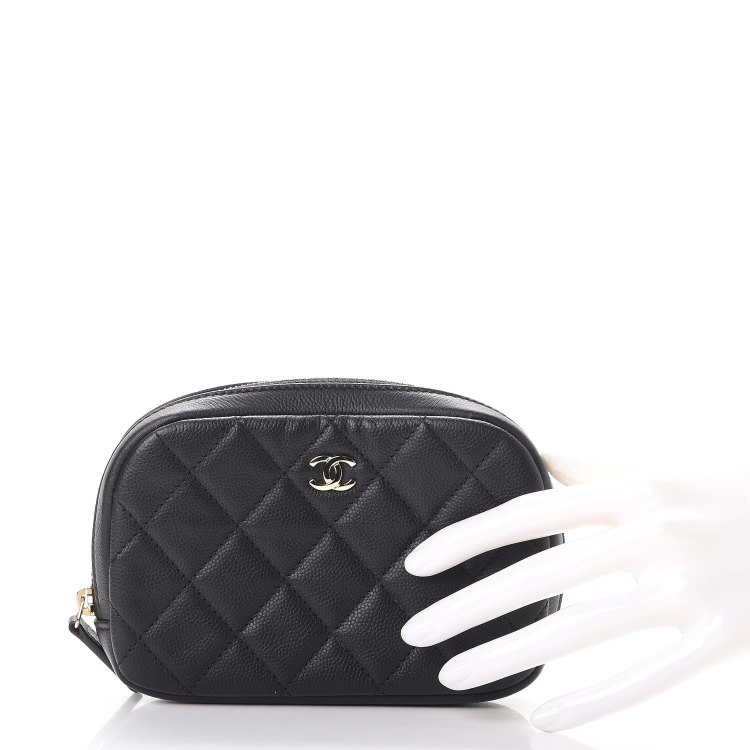 Chanel Caviar Quilted Small Curvy Pouch Cosmetic Case Black 2 of 8