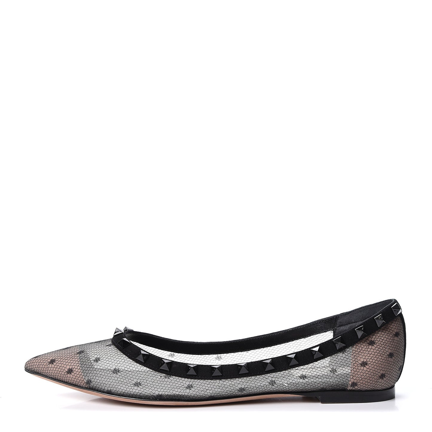 Mesh Point d'Esprit Rockstud Ballerina Flats 39.5 Black
