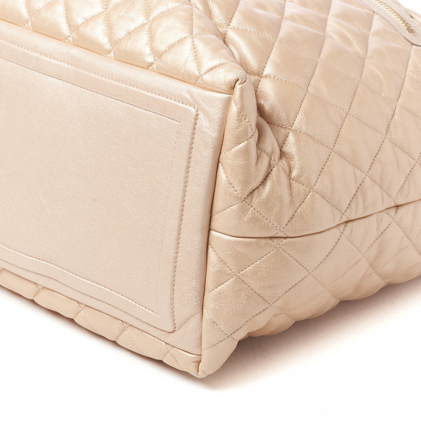 Metallic Lambskin Quilted Large Coco Cocoon Tote Light Gold