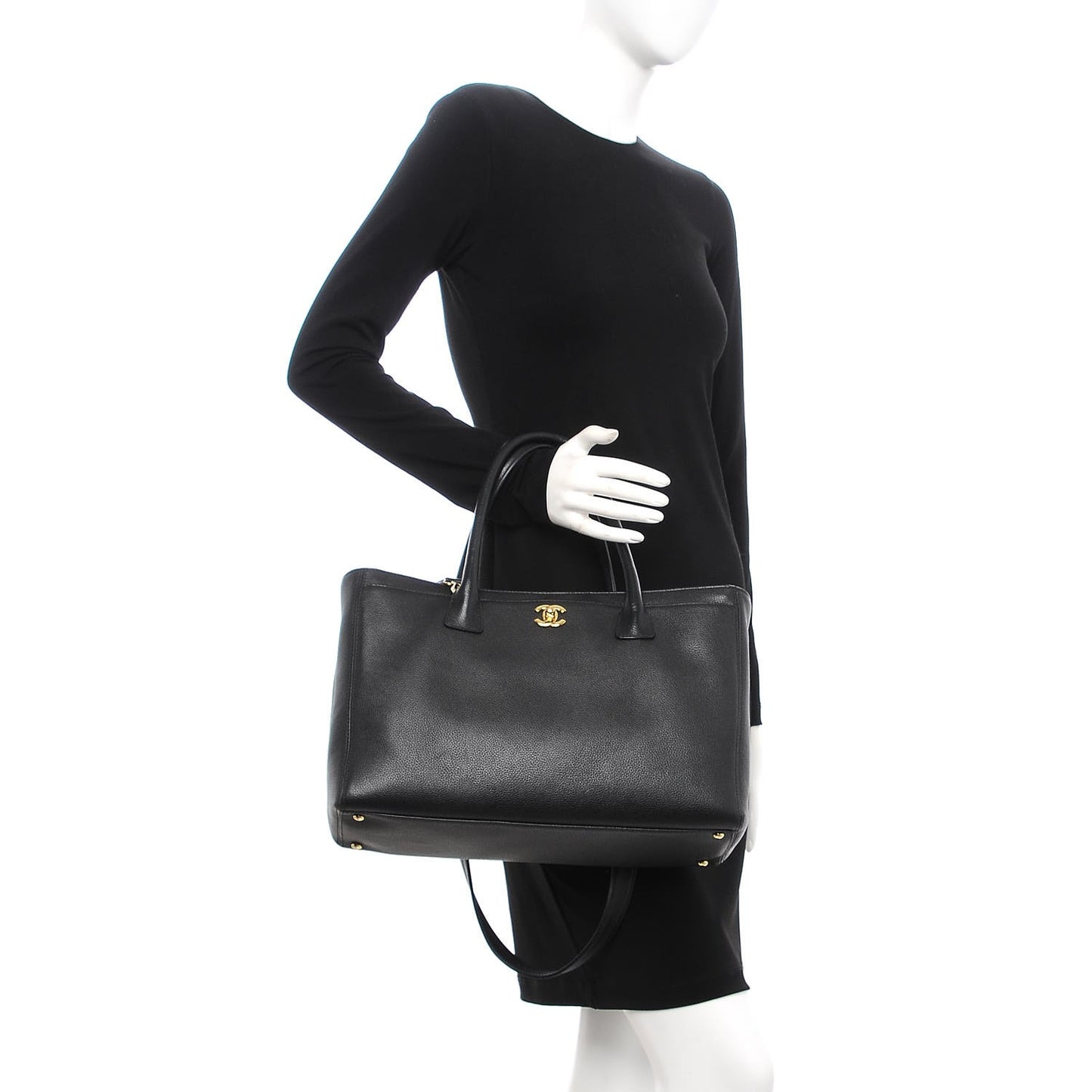 Calfskin Cerf Executive Shopper Tote Black