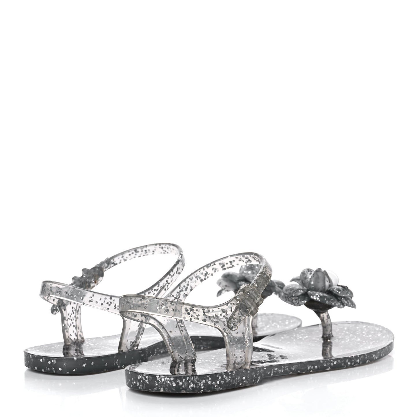Jelly Camellia Glitter Thong Sandals 38 Grey