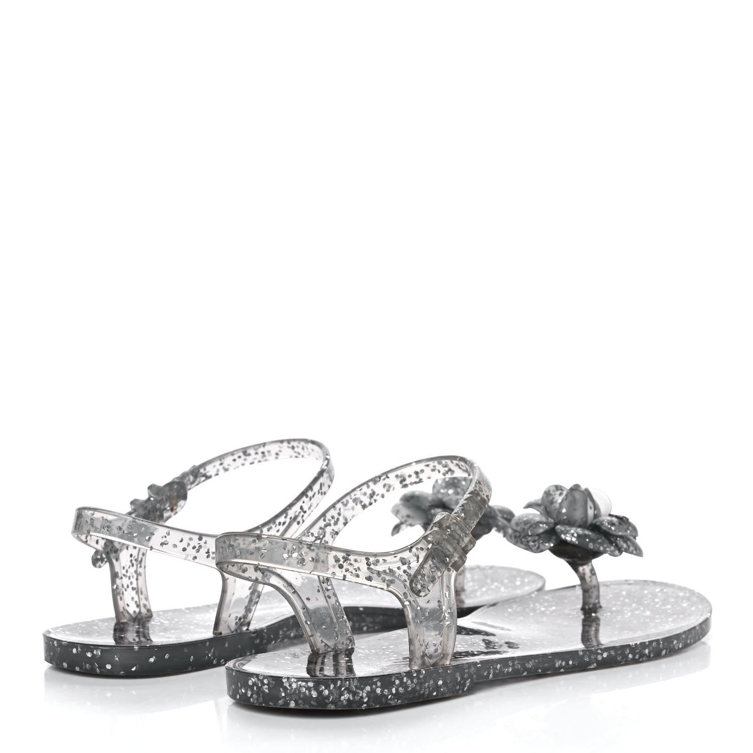 Chanel Jelly Camellia Glitter Thong Sandals 38 Grey 4 of 8