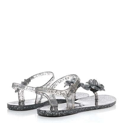 Chanel Jelly Camellia Glitter Thong Sandals 38 Grey 4 of 8
