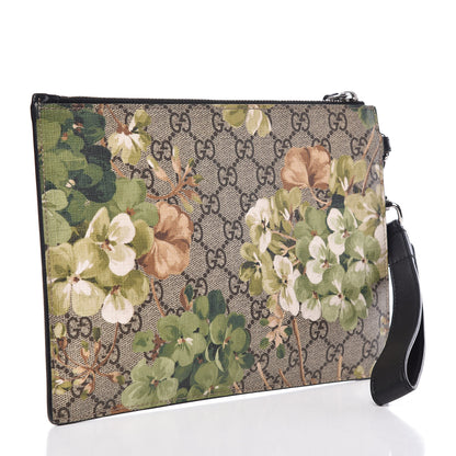 Gucci GG Supreme Monogram Blooms Small Zip Wristlet Pouch Beige New Military Black 3 of 9