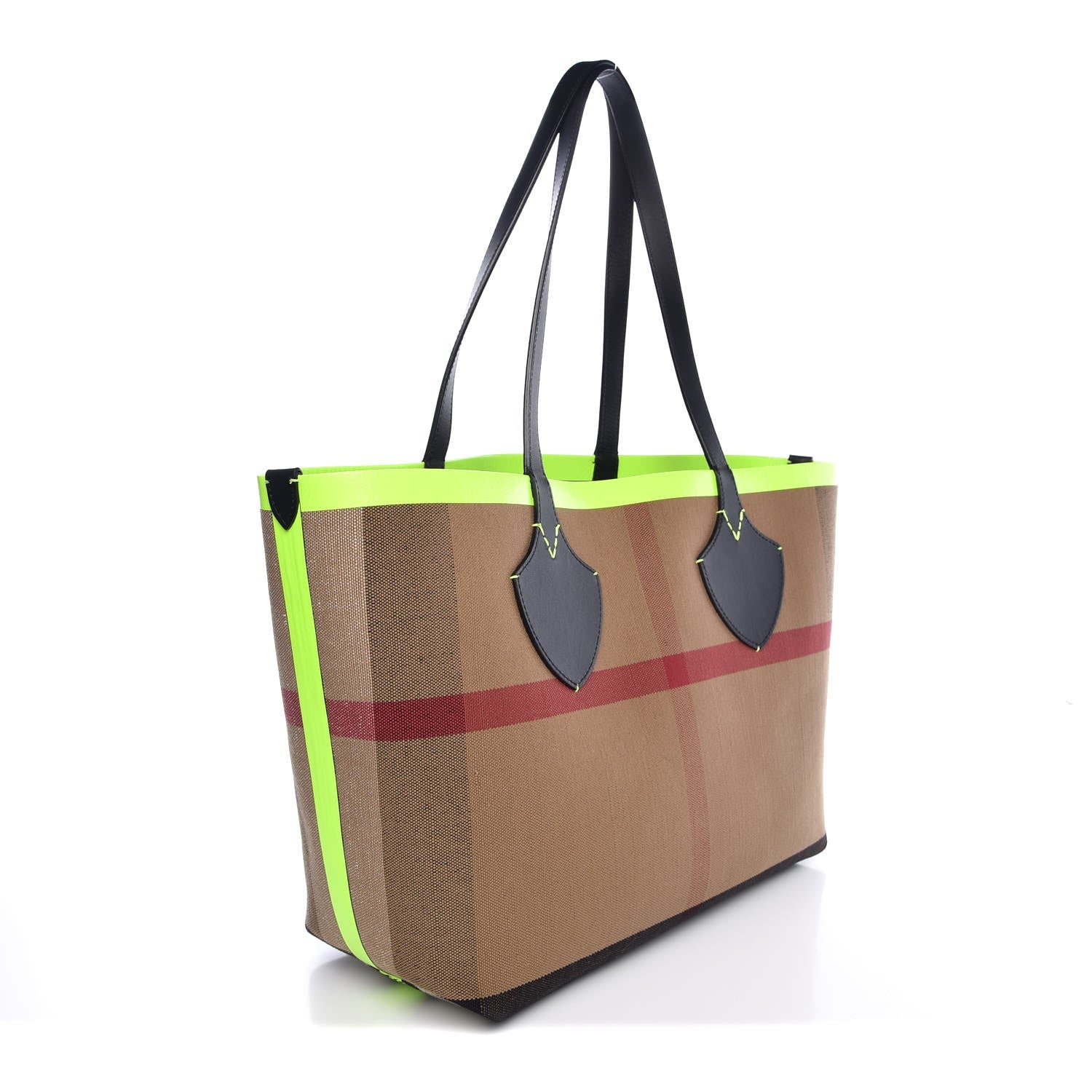 Burberry Canvas Mega Check The Giant Reversible Tote Black Neon Yellow 4 of 10