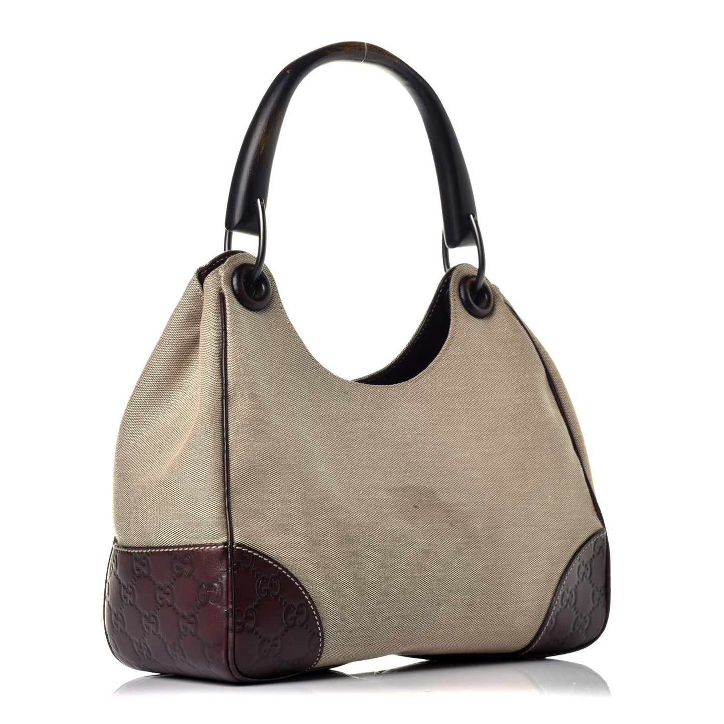 Canvas Guccissima Wooden Handle Shoulder Bag Brown