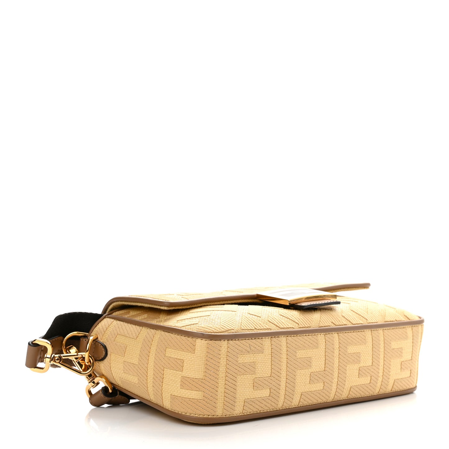 Raffia Vitello King Lucido FF Embroidered Baguette Grano Sand