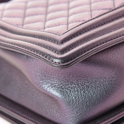 Chanel Iridescent Goatskin Quilted New Medium Boy Flap Purple 12 of 17