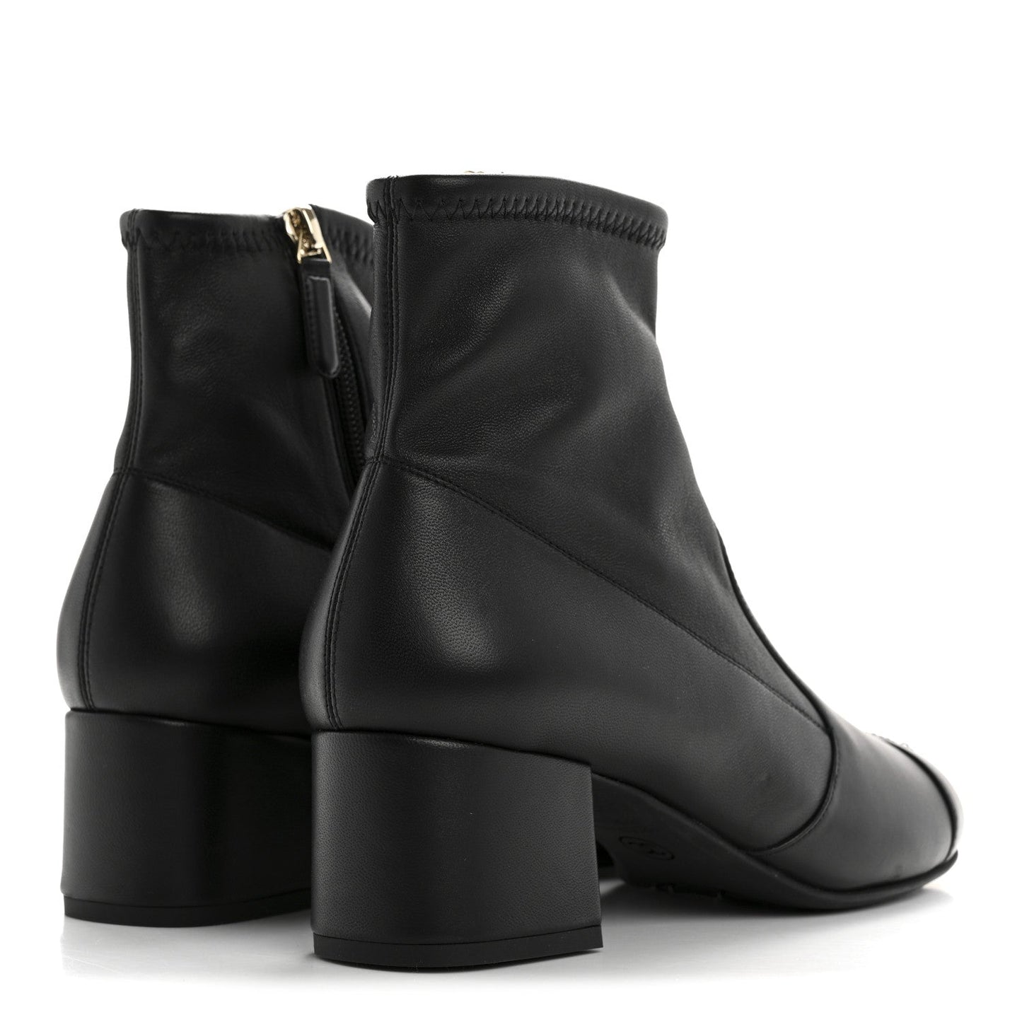Stretch Lambskin Cap Toe CC Short Boots 38 Black
