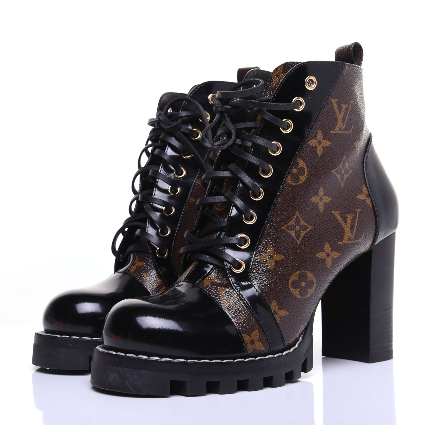 Patent Calfskin Monogram Star Trail Ankle Boots 41 Black