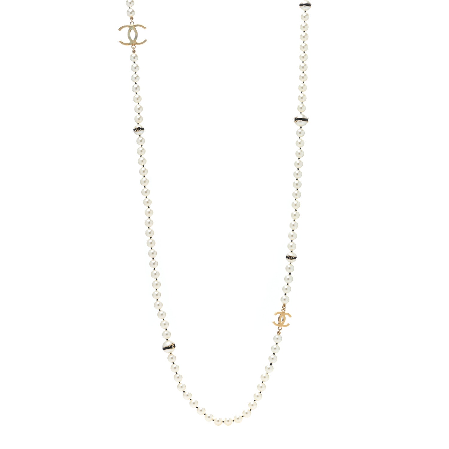 Chanel Pearl Enamel CC Long Necklace Black White Gold 1 of 4