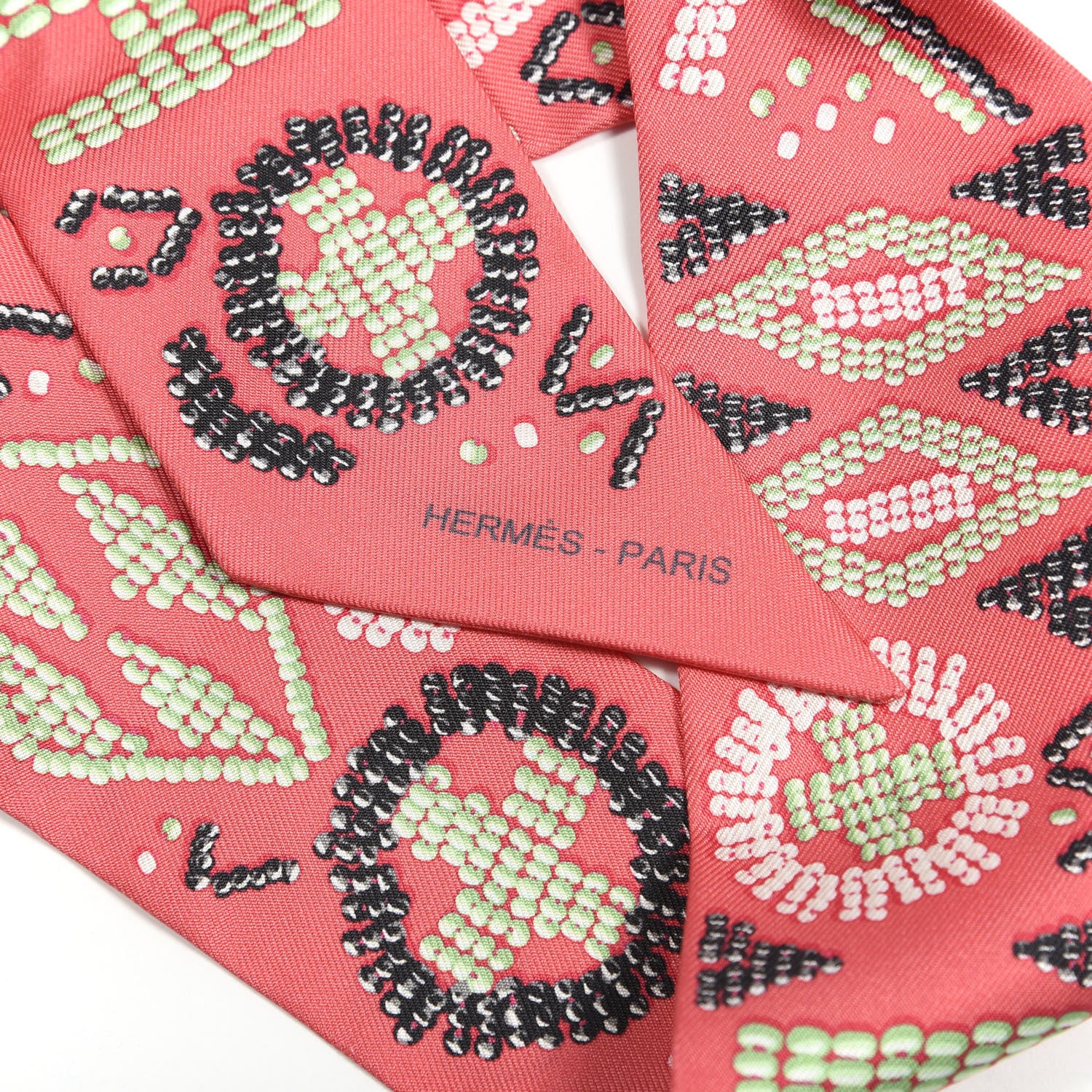Hermes Silk Kelly En Perles Twilly Rose Vert Black 2 of 4