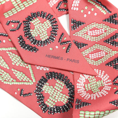 Hermes Silk Kelly En Perles Twilly Rose Vert Black 2 of 4
