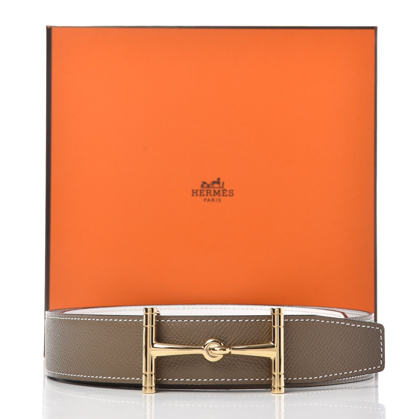 Epsom 32mm H Hippique Belt 85 Etoupe White