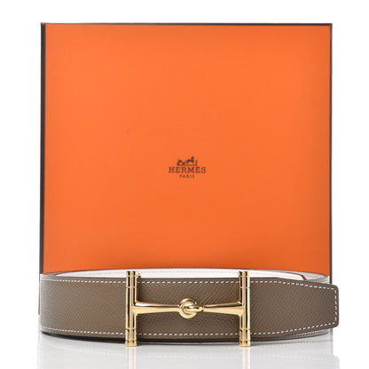 Hermes Epsom 32mm H Hippique Belt 85 Etoupe White 7 of 7