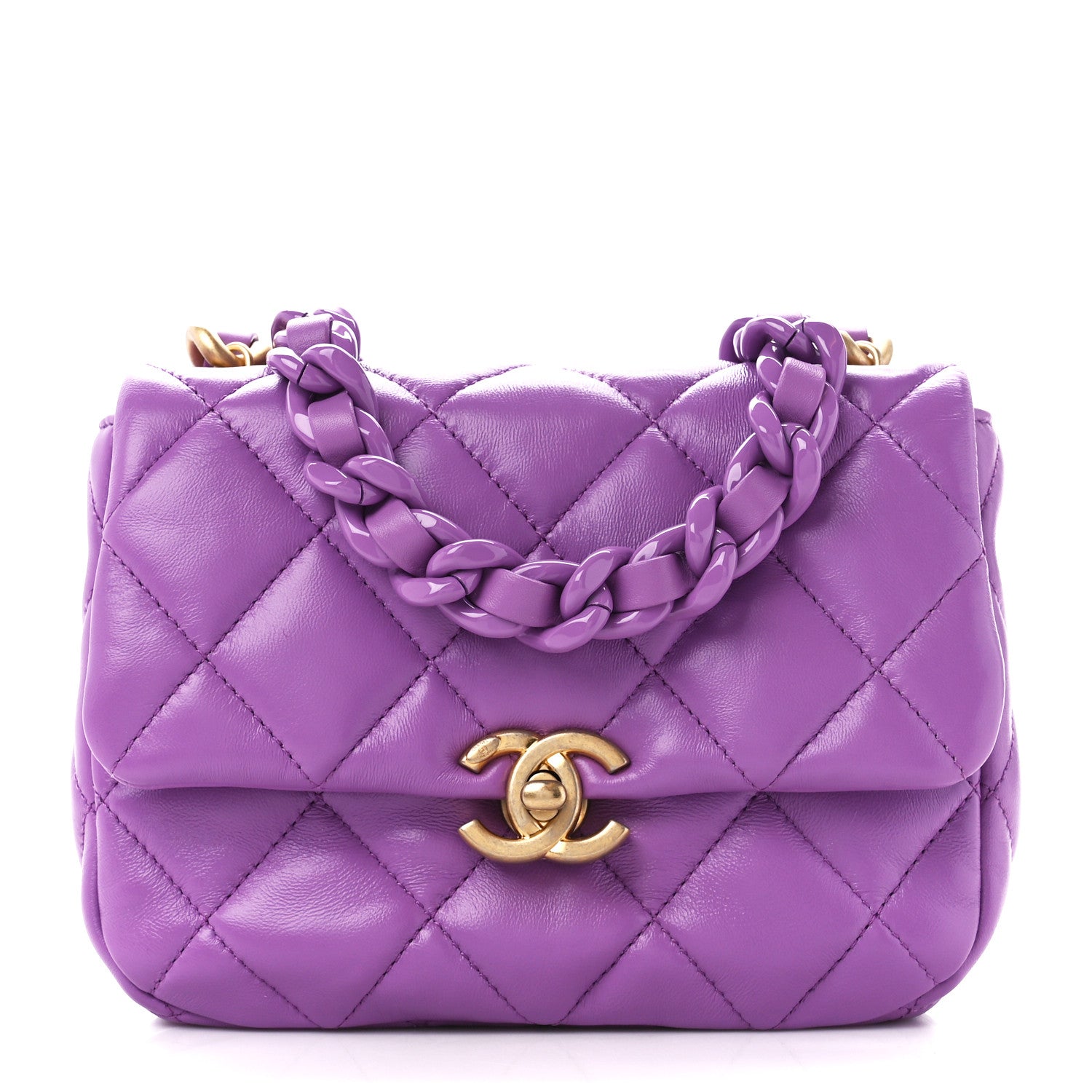 Chanel Lambskin Quilted Mini Lacquered Chain Flap Purple 1 of 11
