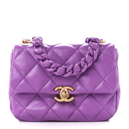 Chanel Lambskin Quilted Mini Lacquered Chain Flap Purple 1 of 11