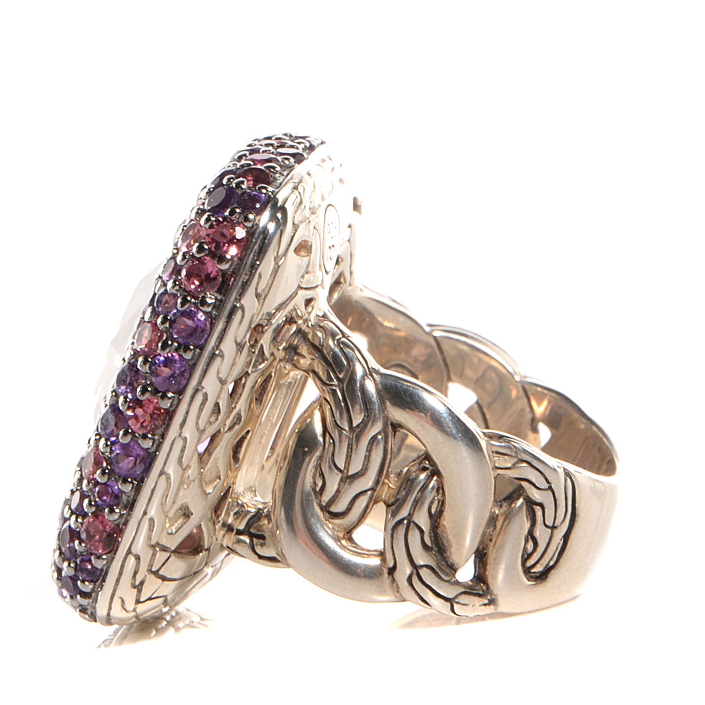 Sterling Silver Pink Tourmaline Amethyst Classic Braided Chain Square Ring Size 7