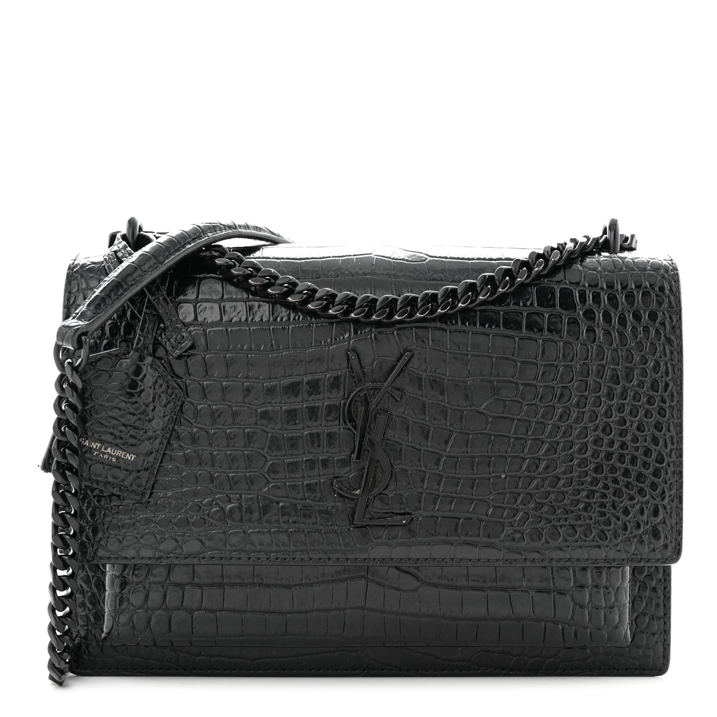 Calfskin Crocodile Embossed Medium Monochrome Monogram Sunset Black
