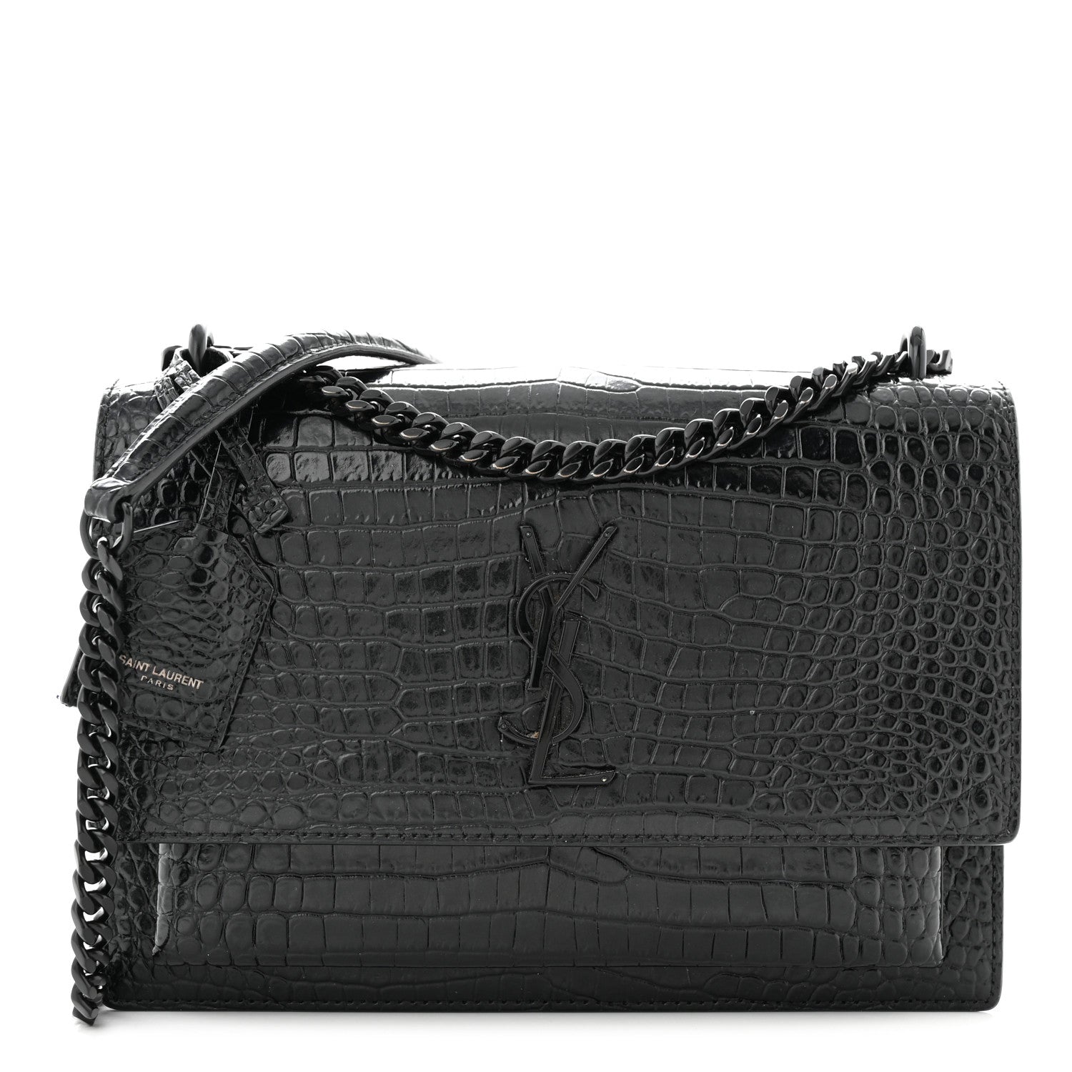 Saint Laurent Calfskin Crocodile Embossed Medium Monochrome Monogram Sunset Black 1 of 11