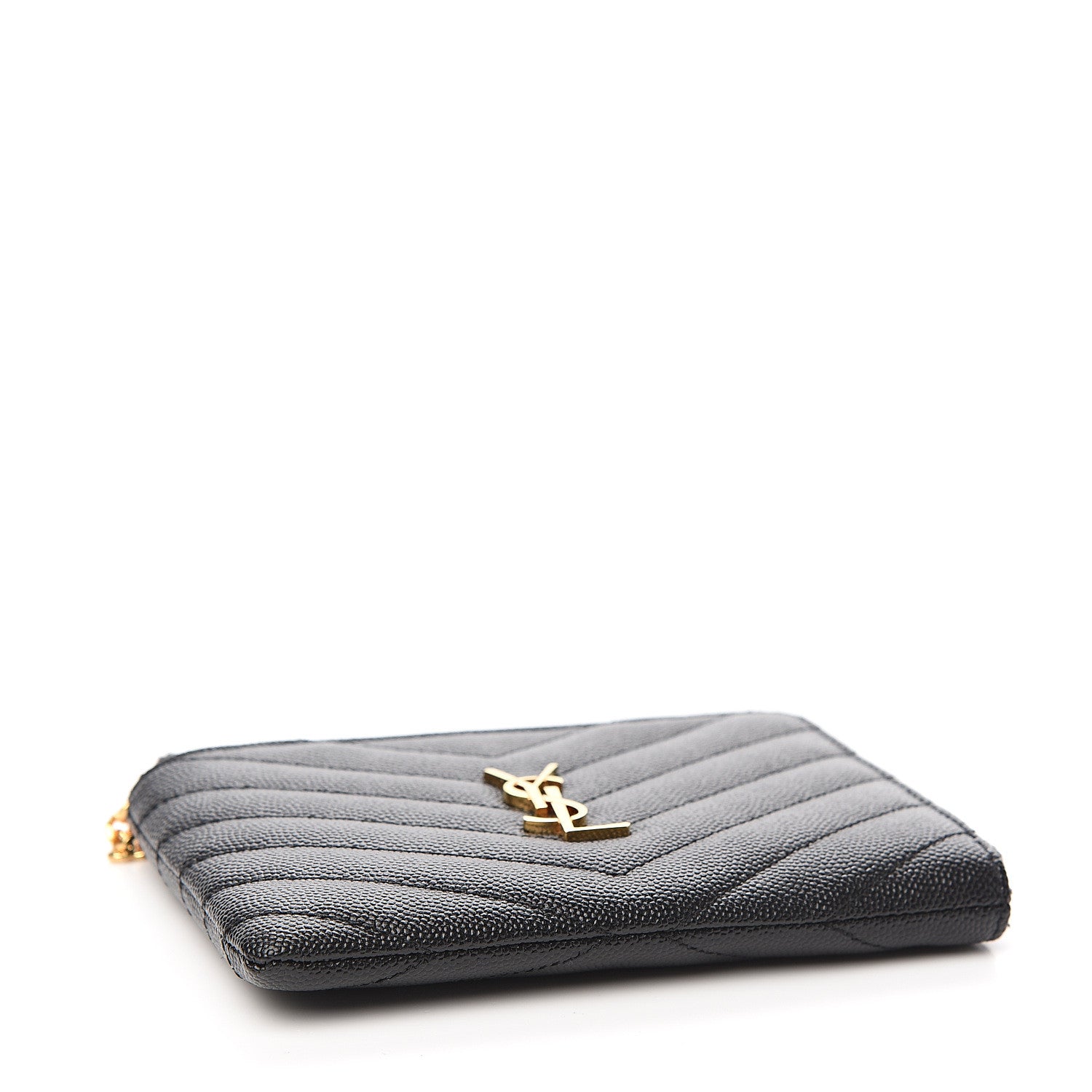 Saint Laurent Grain de Poudre Matelasse Monogram Key Pouch Black 3 of 6