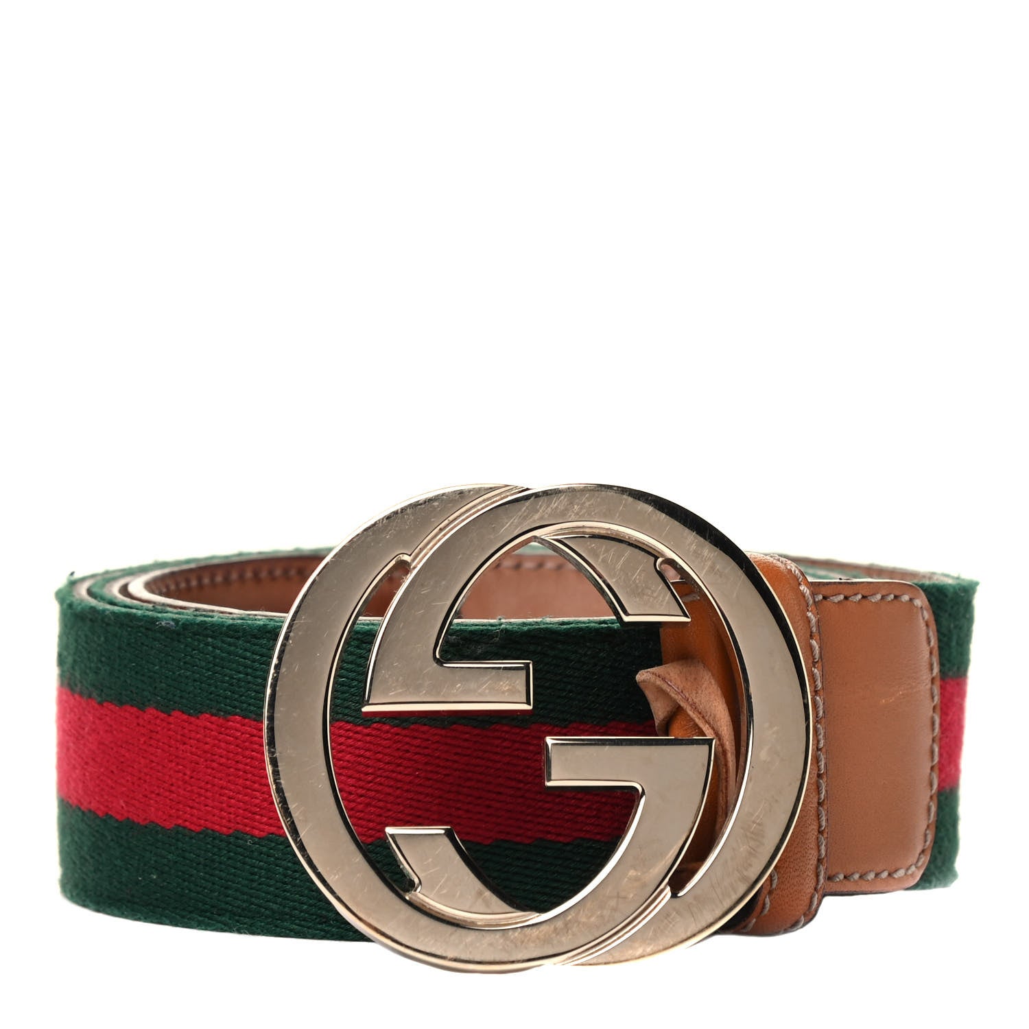 Gucci Calfskin Web Interlocking G Belt 95 38 Green Red 1 of 3