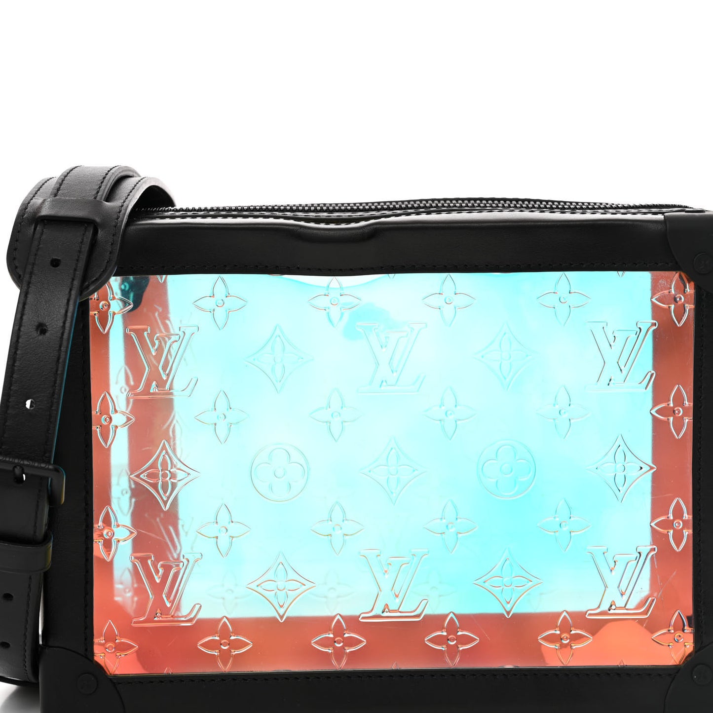 Calfskin PVC Monogram Solar Ray Soft Trunk Iridescent Prism Black