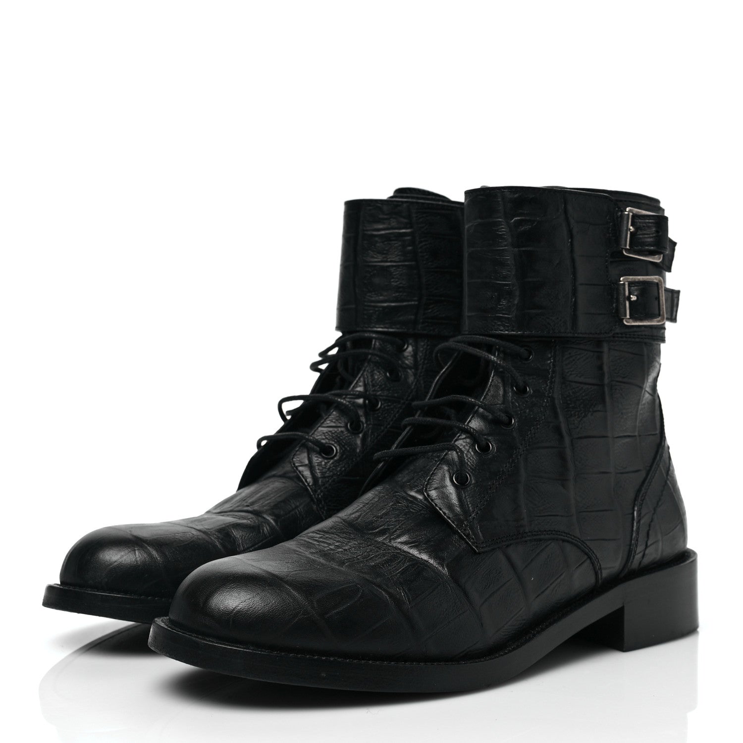 Saint Laurent Shiny Crocodile Embossed Boots 37.5 Black 3 of 7