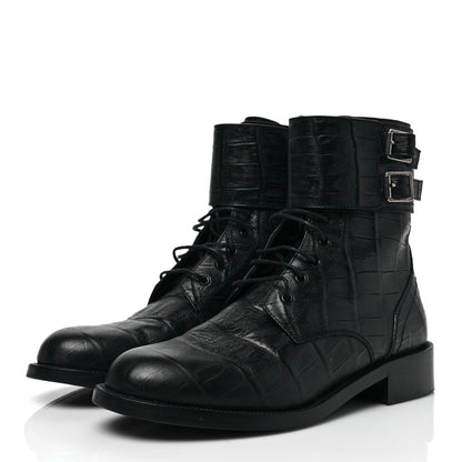 Saint Laurent Shiny Crocodile Embossed Boots 37.5 Black 3 of 7