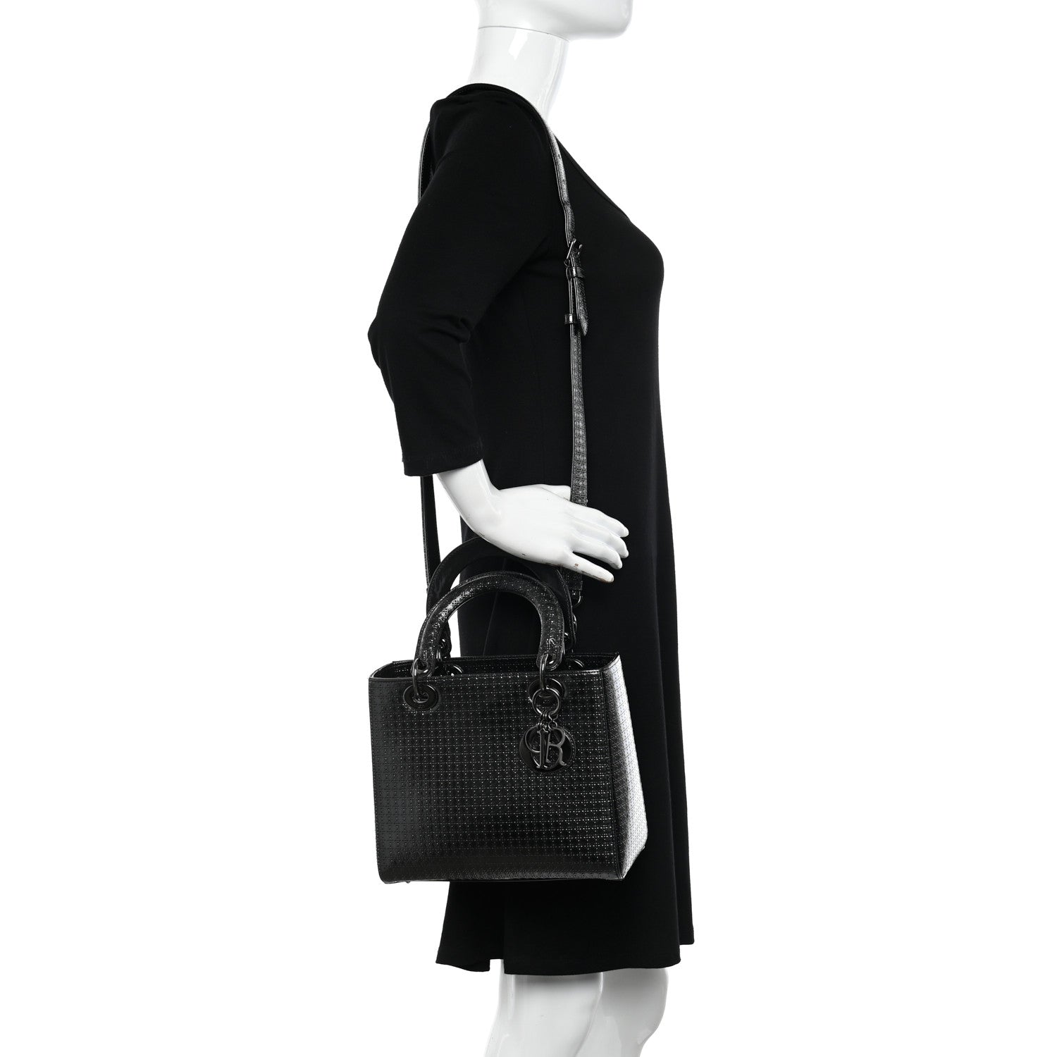 Christian Dior Patent Micro-Cannage Medium Lady Dior Onyx Black 2 of 9