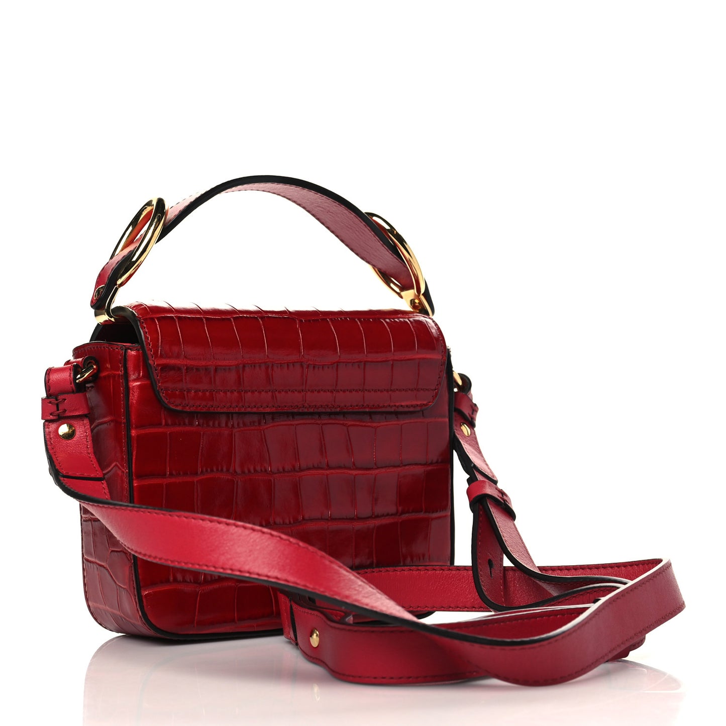 Calfskin Crocodile Embossed Mini C Double Carry Dusky Red