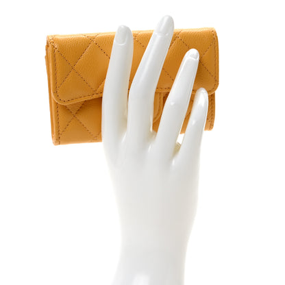 Chanel Caviar Quilted Flap Card Holder Wallet Yellow 2 of 9