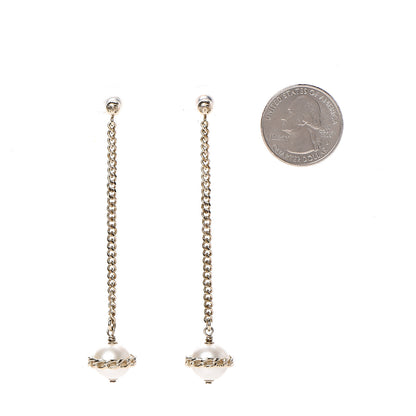 Chanel Metal Resin Pearl Star CC Drop Earrings Gold 2 of 5