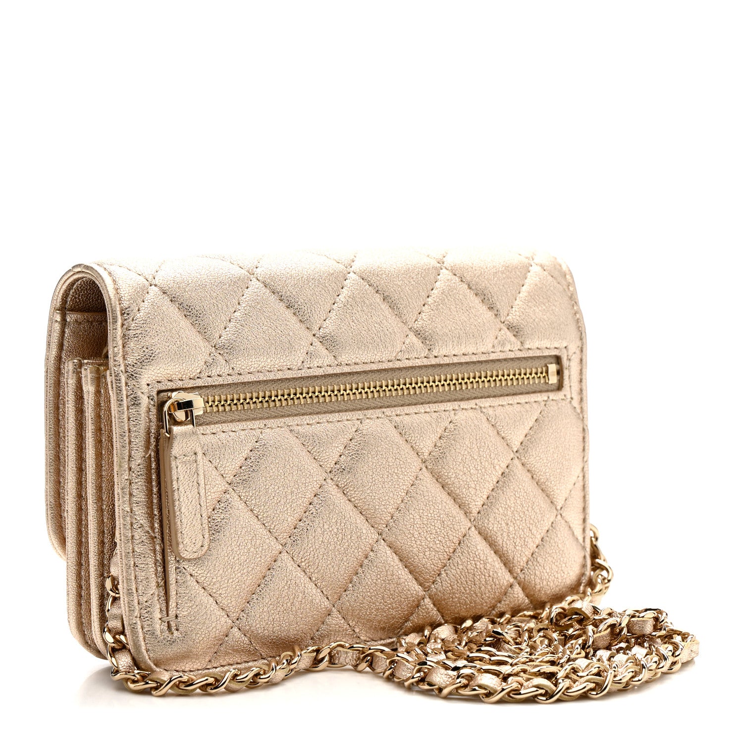 Chanel Metallic Lambskin Quilted Mini Wallet On Chain WOC Gold 3 of 12