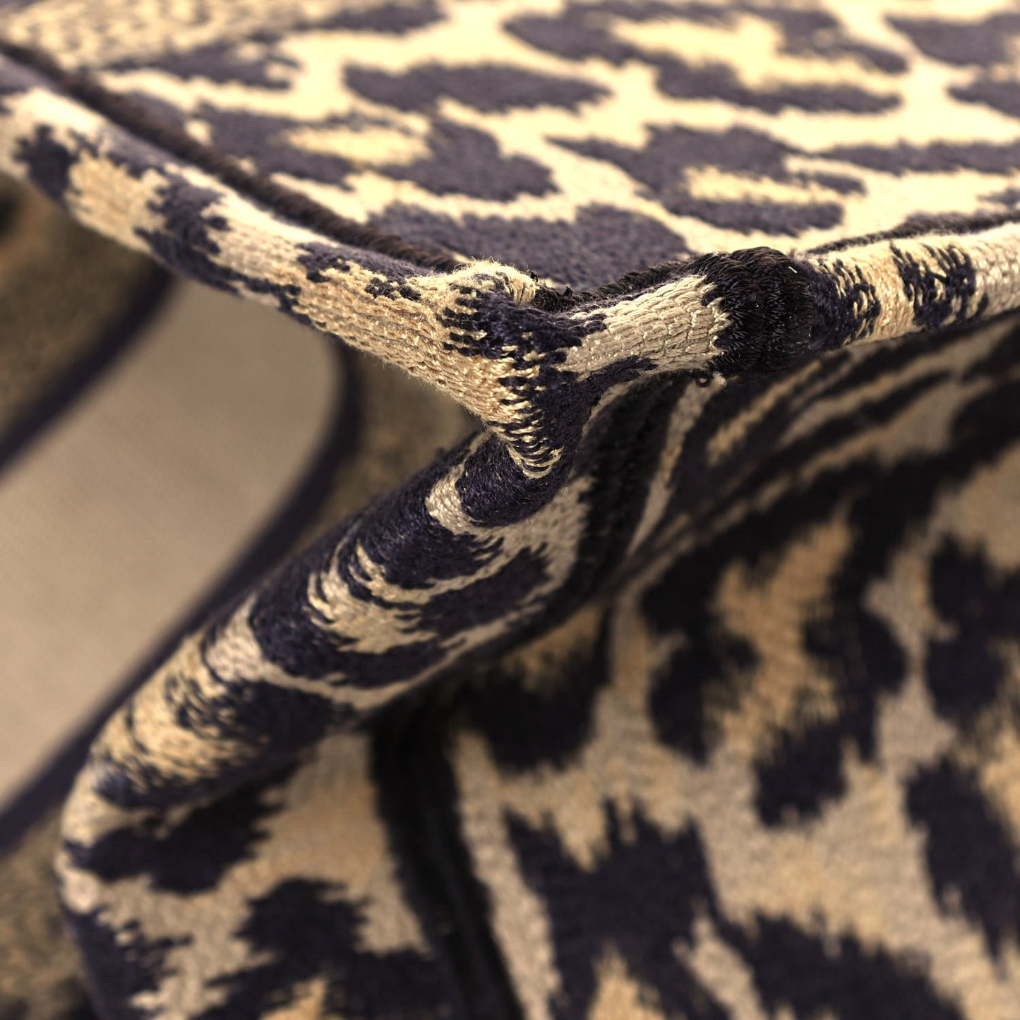 Canvas Mizza Embroidered Medium Leopard Book Tote Beige