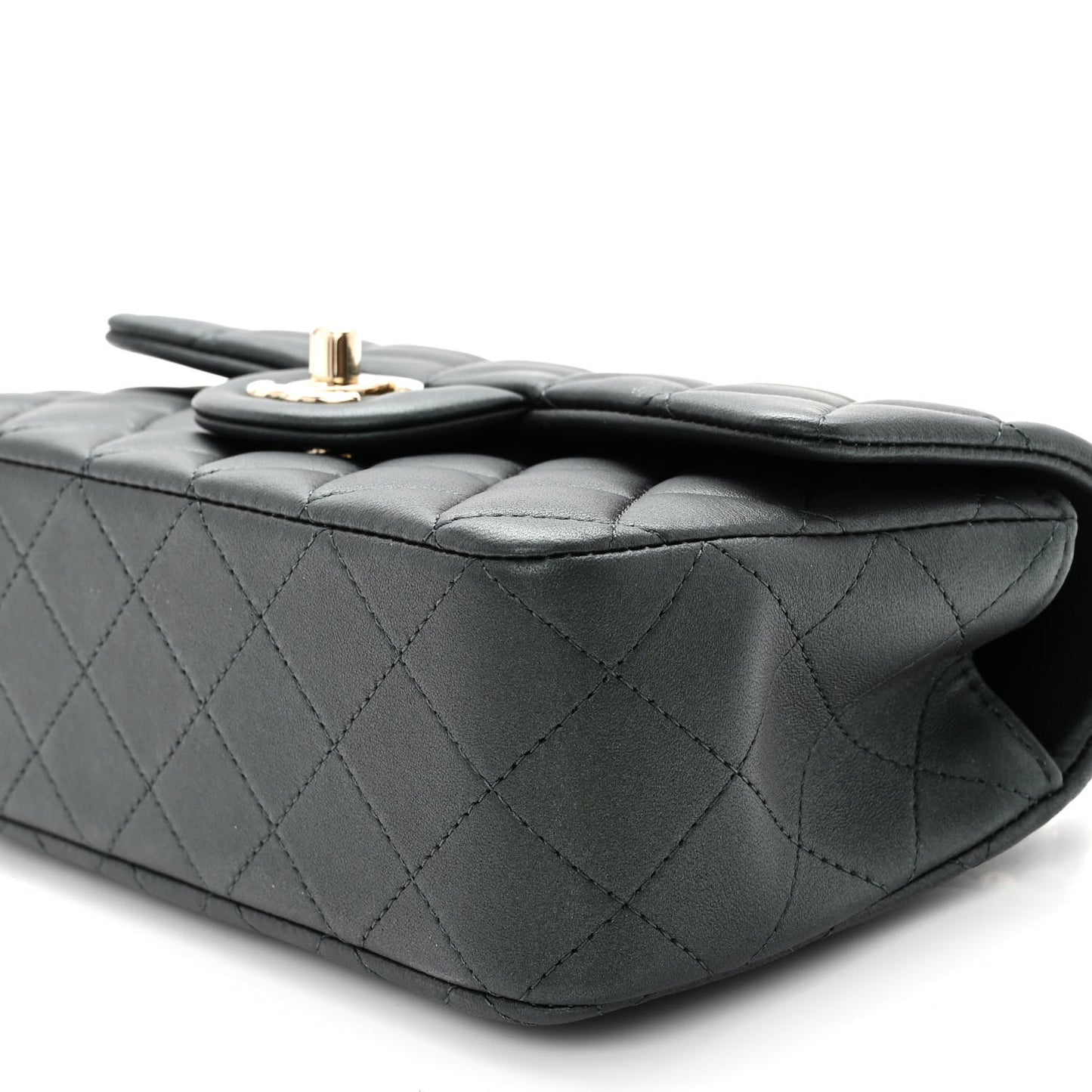 Iridescent Lambskin Quilted Mini Top Handle Rectangular Flap Dark Green