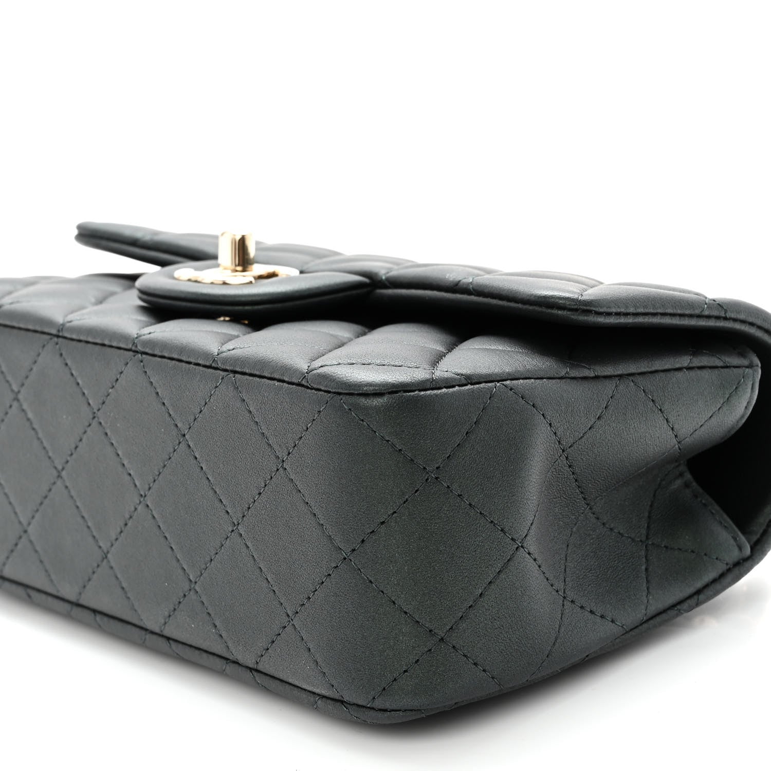Chanel Iridescent Lambskin Quilted Mini Top Handle Rectangular Flap Dark Green 10 of 11