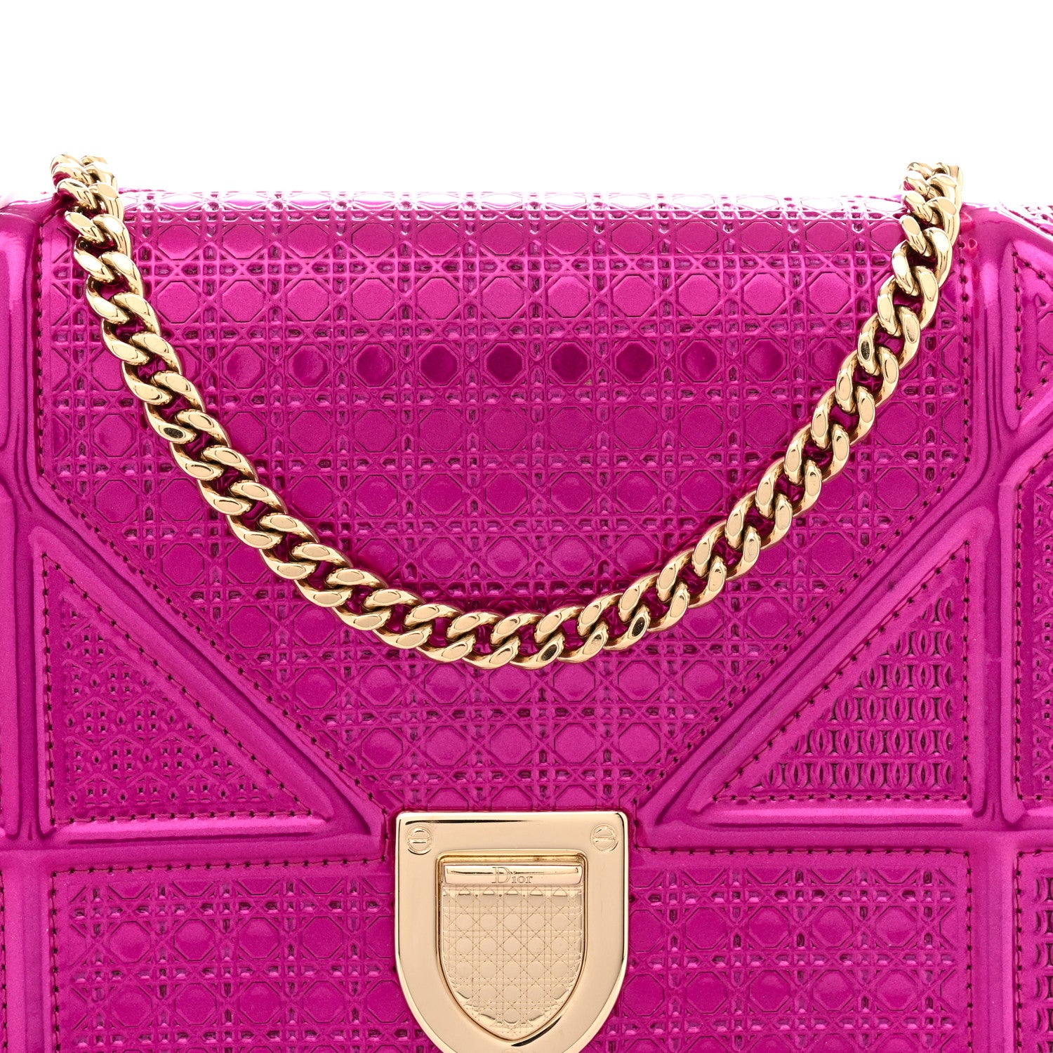 Christian Dior Metallic Patent Micro-Cannage Diorama Wallet on Chain Pouch Pink 8 of 12